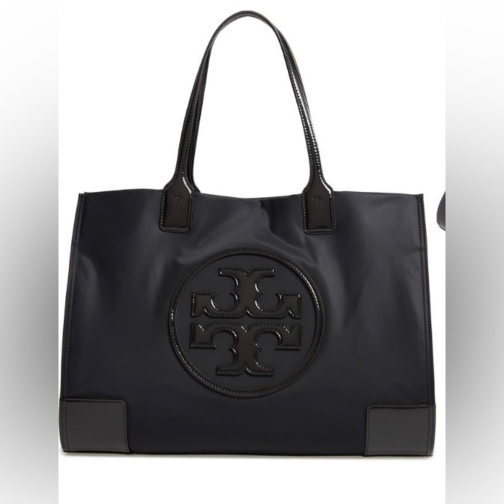 Tory Burch Ella Patent Nylon Tote- Black